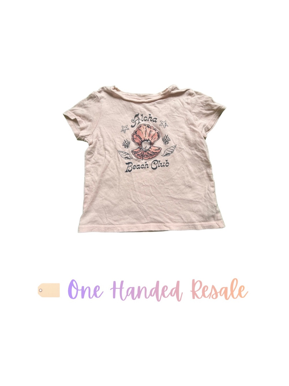🐚 Old Navy Kids Light Pink 'Aloha Beach Club' Graphic Tee Pearl Girls XS (5)